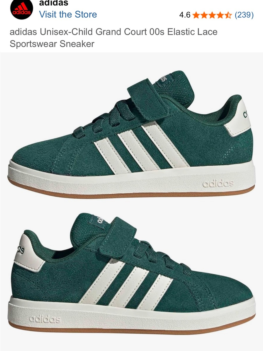 adidas Kids Suede Sneaker in Dark Green with White Stripes